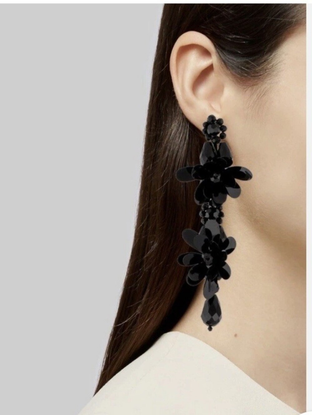 Simone Rocha and H&M Black Floral Sequin Earrings